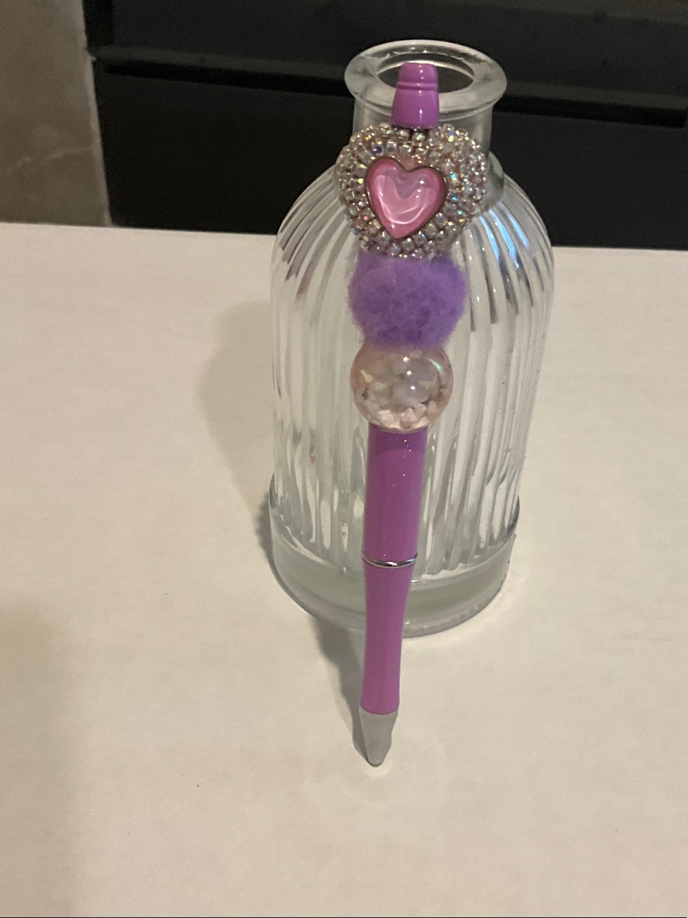 Purple Heart Charm Pom-Pom Ballpoint Pen by